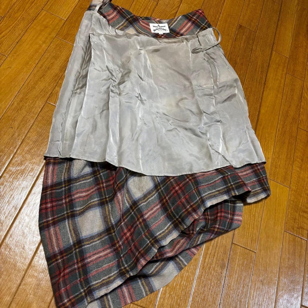 ヴィヴィアンウエストウッド アングロマニア チェック 変形ロングスカート 赤