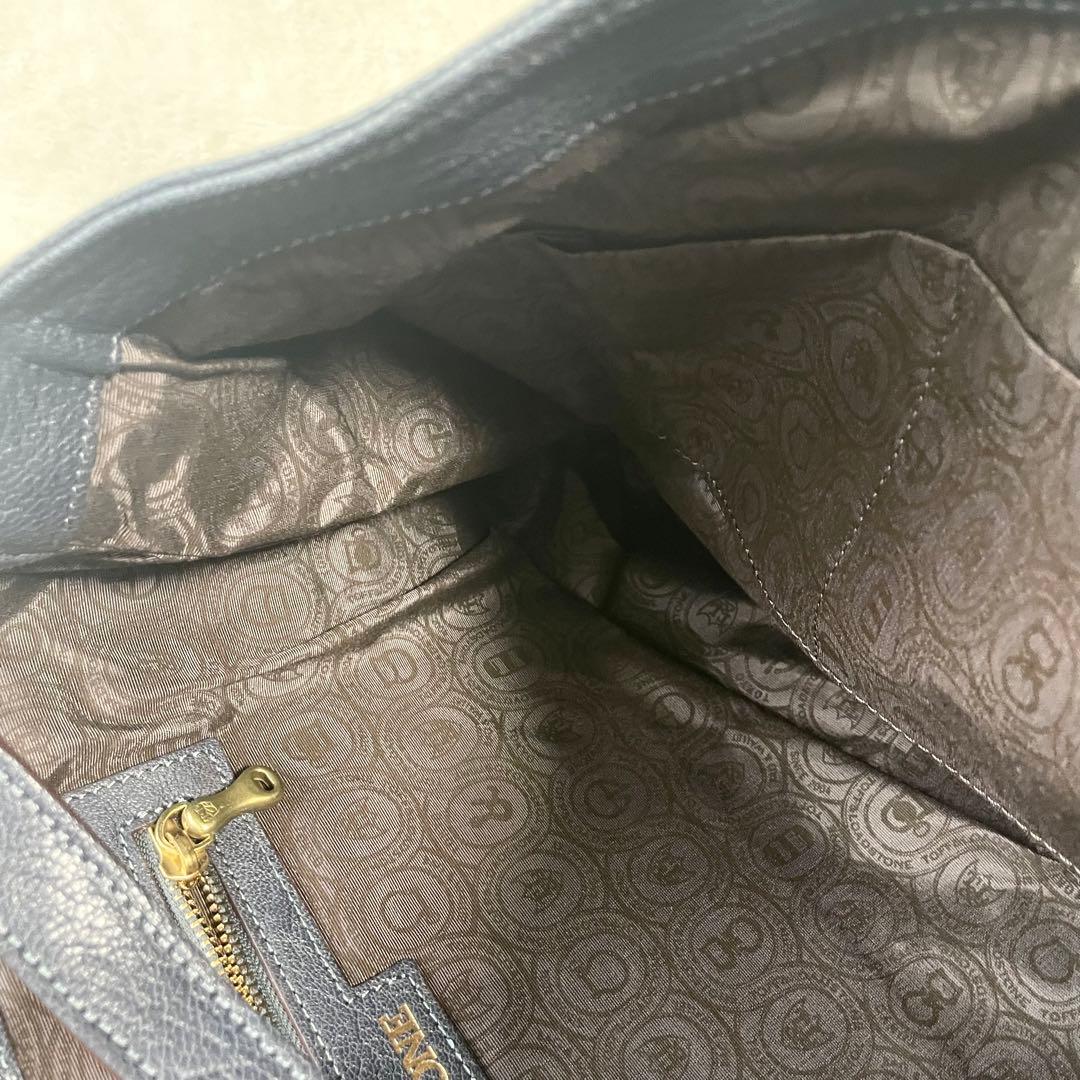 トフ＆ロードストーン トート ルーフボタン　ネイビーブルー　 本革　シボ