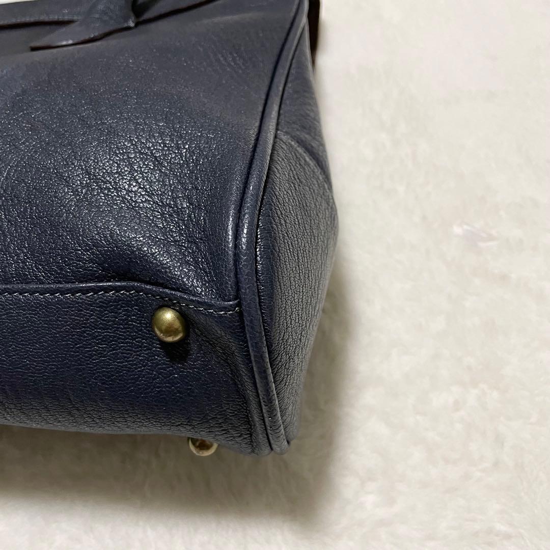 トフ＆ロードストーン トート ルーフボタン　ネイビーブルー　 本革　シボ