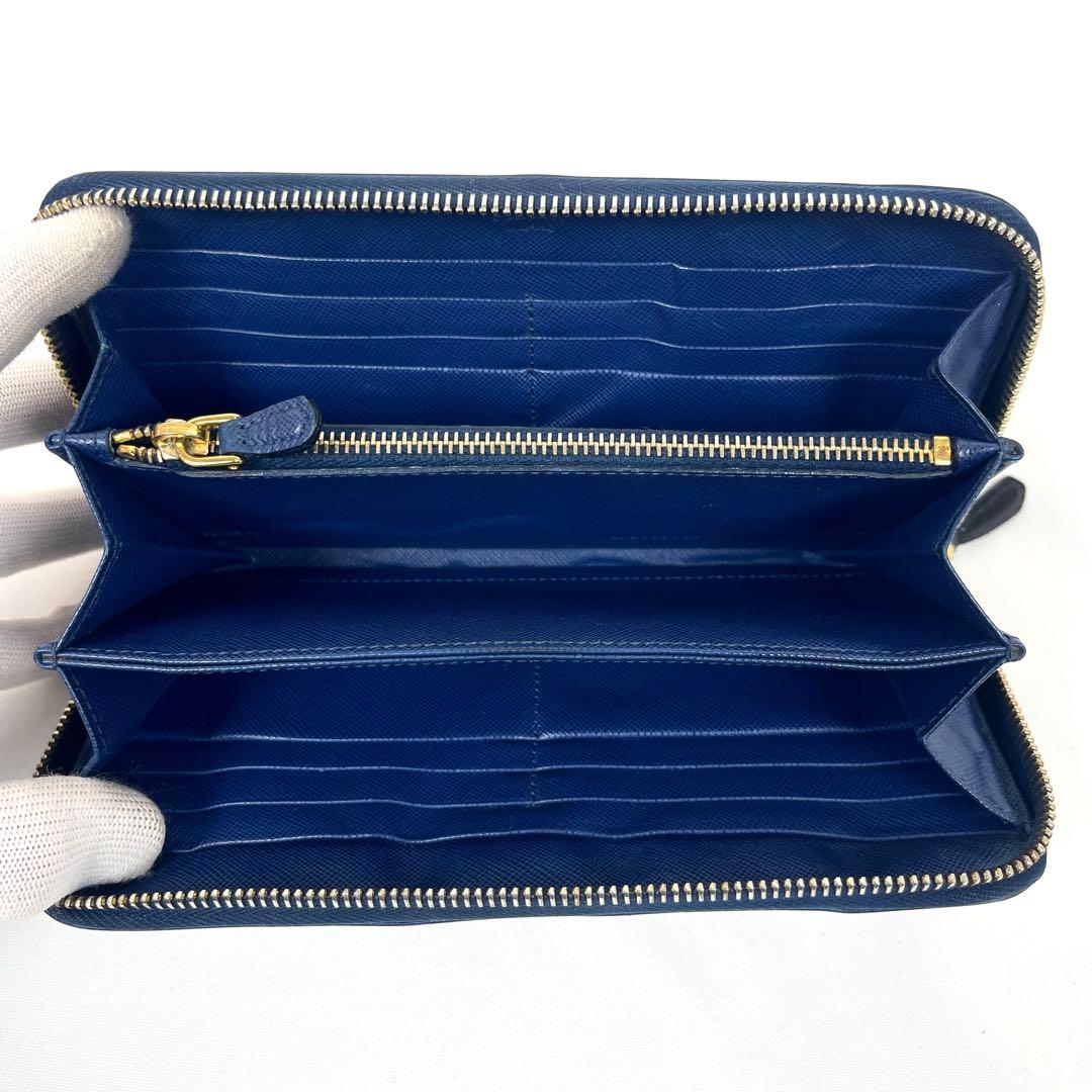 プラダ　長財布　ロゴプレート　サフィアーノ　ラウンドファスナー　バイカラー　美品