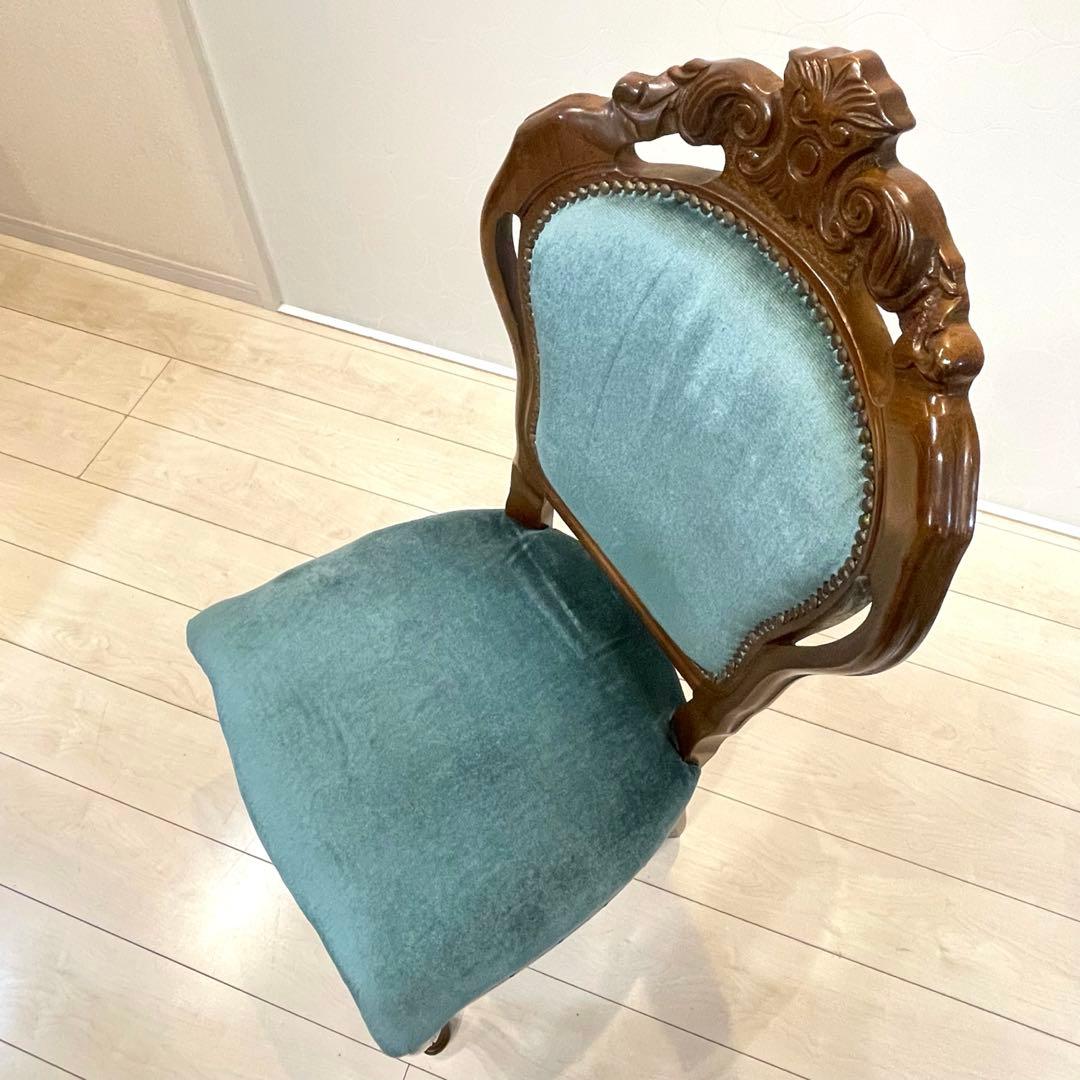 ダイニングチェア ロココ調チェア 猫脚 彫刻 木製 椅子 ベロア調　北欧 ①