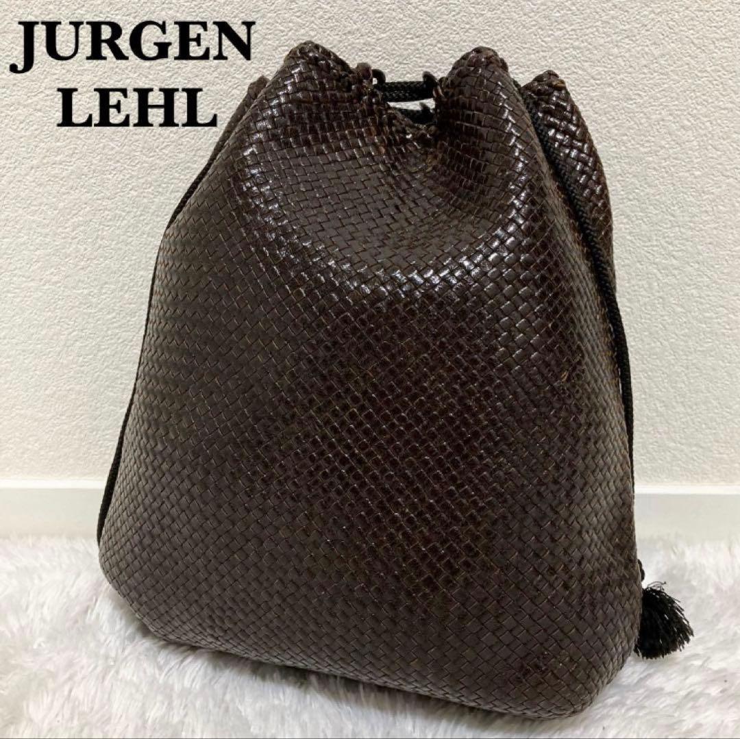 美品♡ JURGEN LEHL レザー 巾着 メッシュ バッグ ダークブラウン