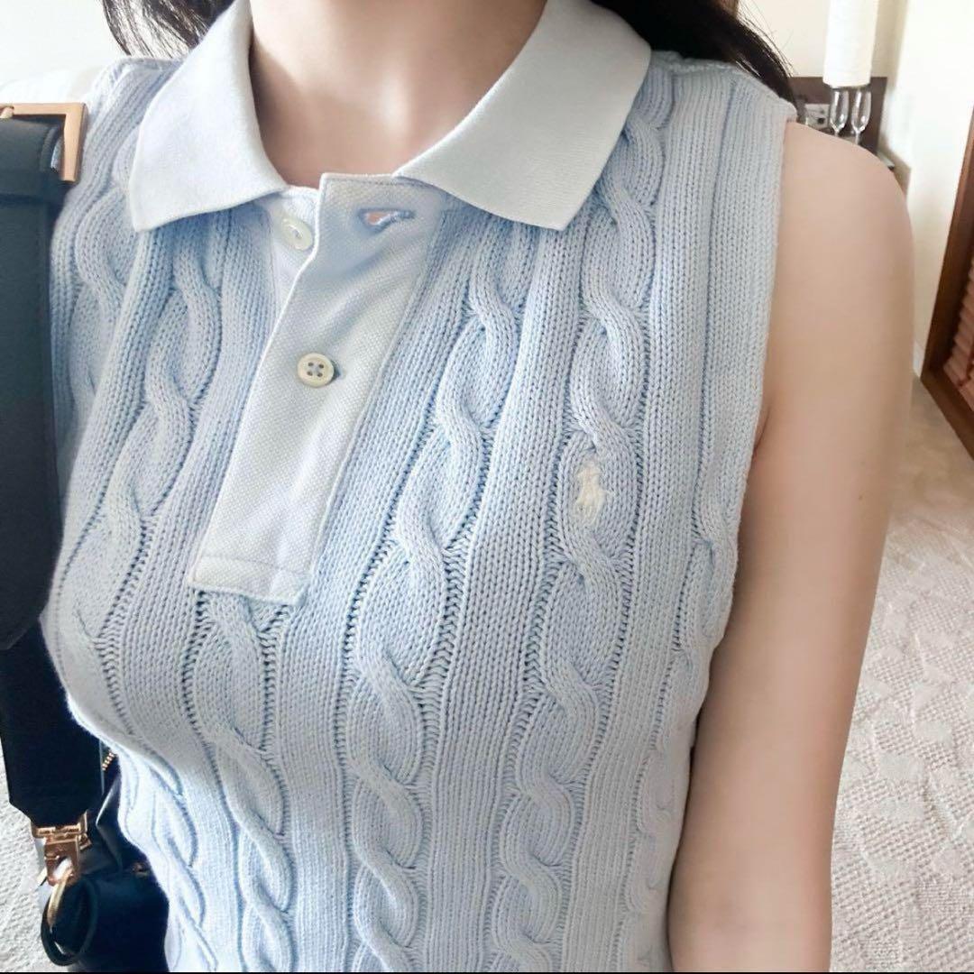 ラルフローレンノースリ ケーブルニット　水色　完売