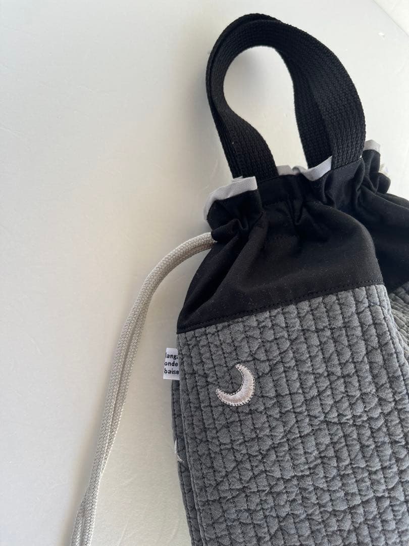 taka様　ヌビ　刺繍月星/ダークグレー　レッスンバック　上履き入れ　体操着袋