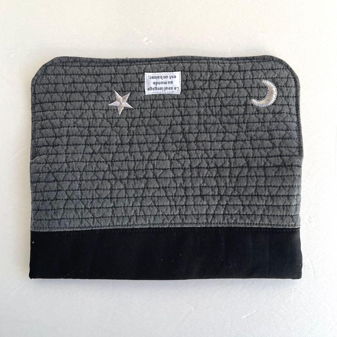 taka様　ヌビ　刺繍月星/ダークグレー　レッスンバック　上履き入れ　体操着袋