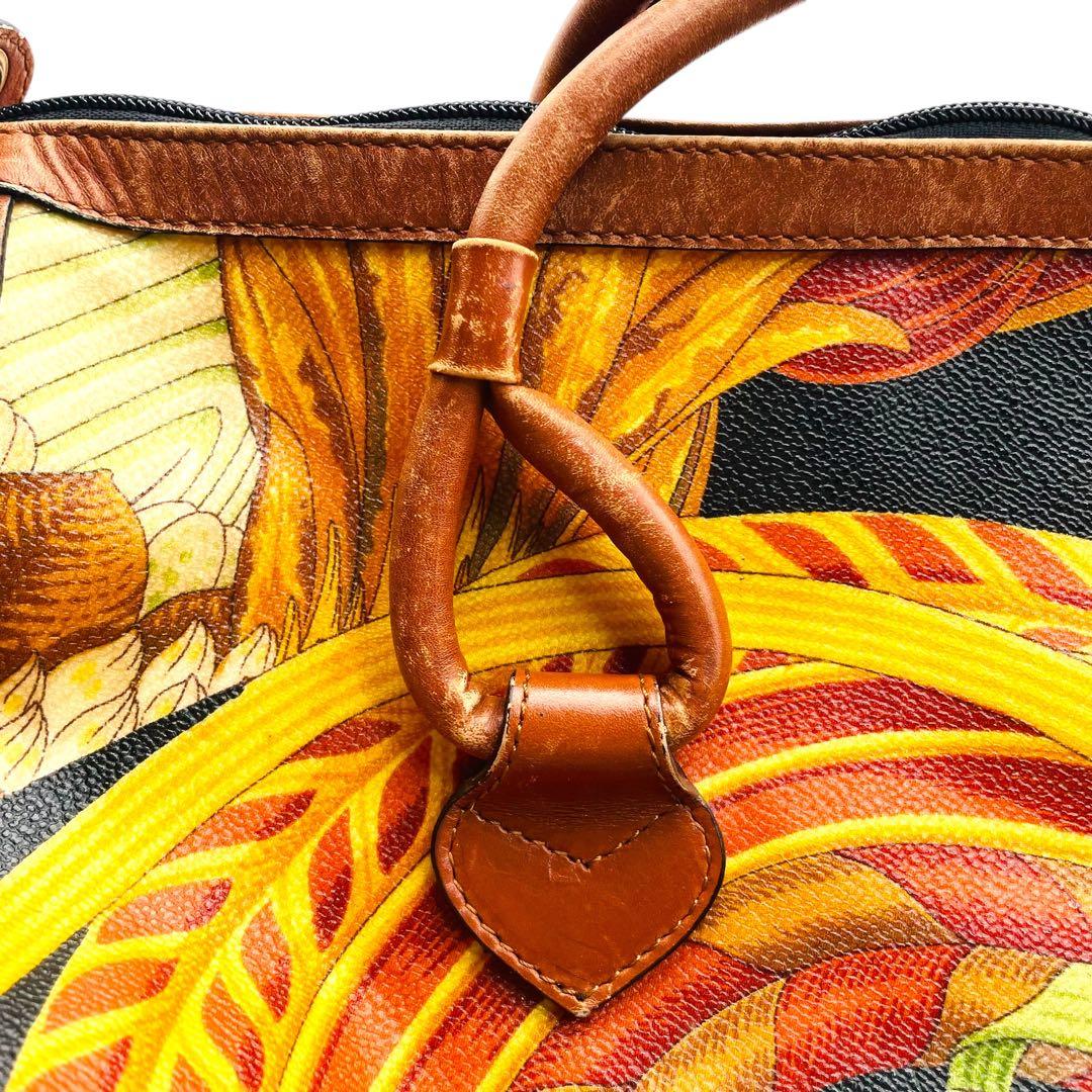 良品 Ferragamo ボストンバッグ PVC ボタニカル 2way 花柄