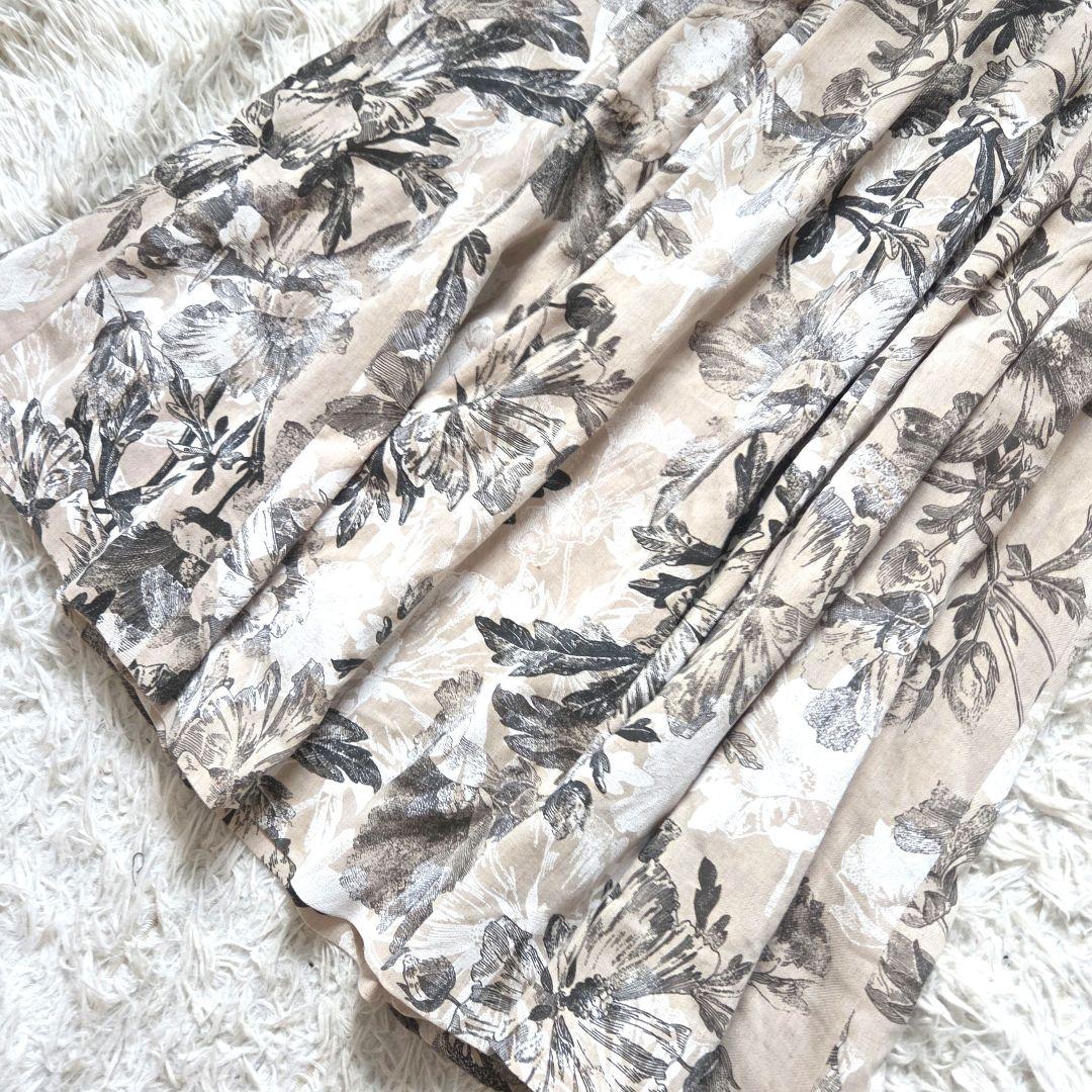 ANAYI リネンポリフラワー フレアスカート ジャガード　ロング　アナイ