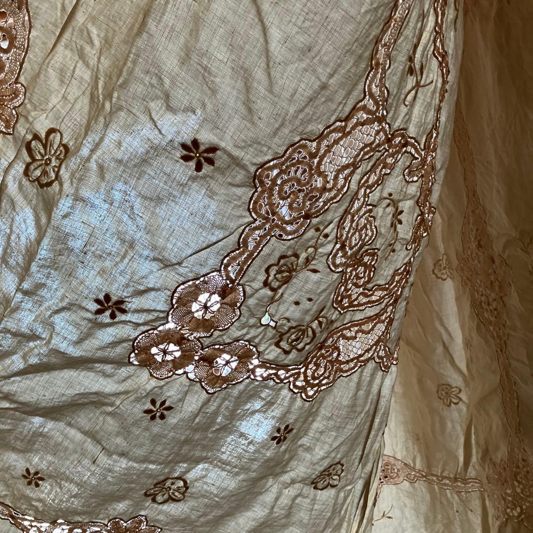 アンティーク　ヴィンテージ　ベージュ　レース (ベッドカバーレース) 綿