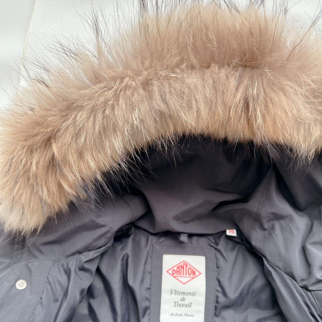 美品✨ダントン ダウンコート ロング ラクーンファー ワッペン 2WAY グレー