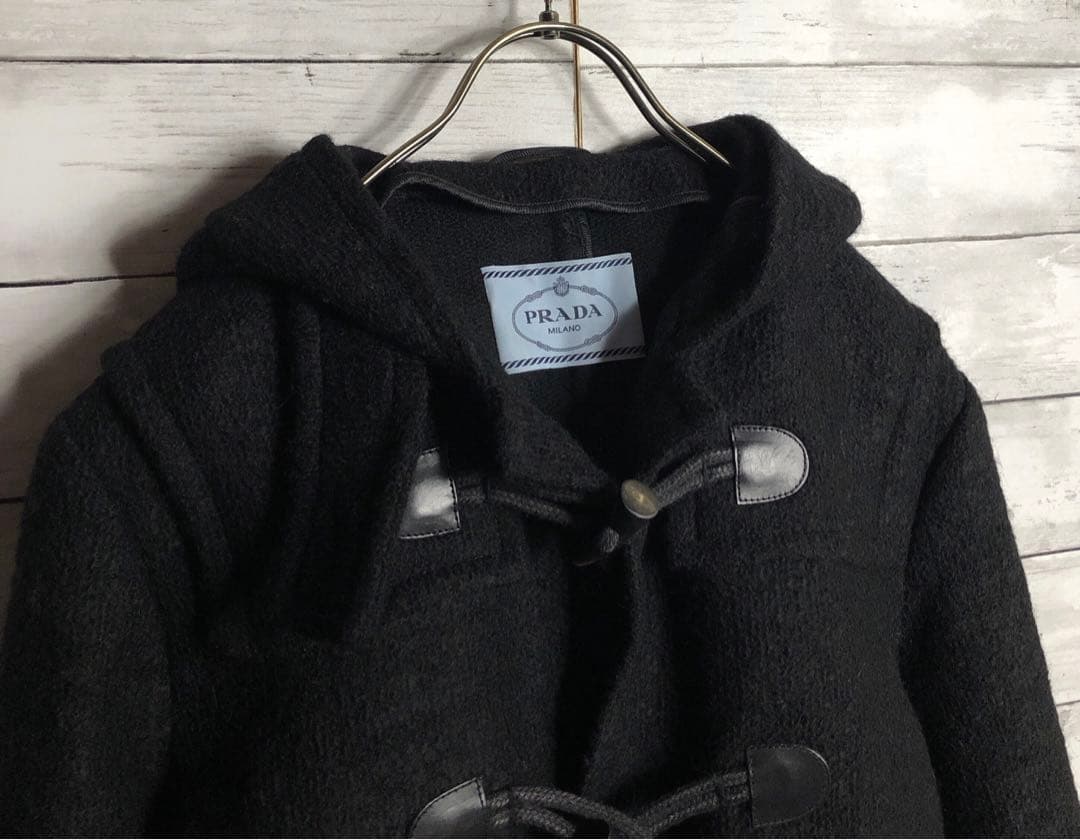 【美品】PRADA プラダ ミドル丈ダッフルコート ウール トグル 黒ブラック