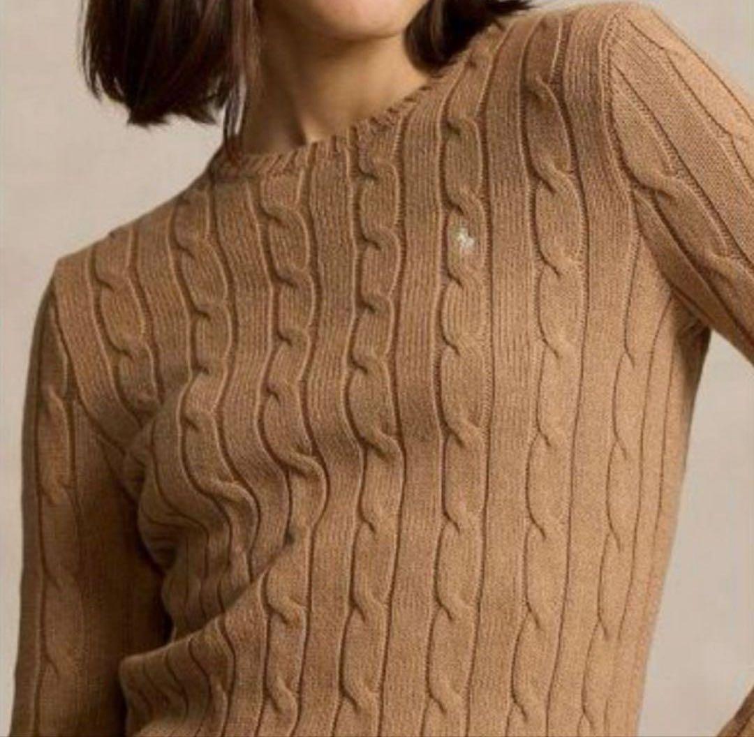 【極美品】ポロラルフローレン大人気カラーコットンケーブルセーター ホワイトポニー