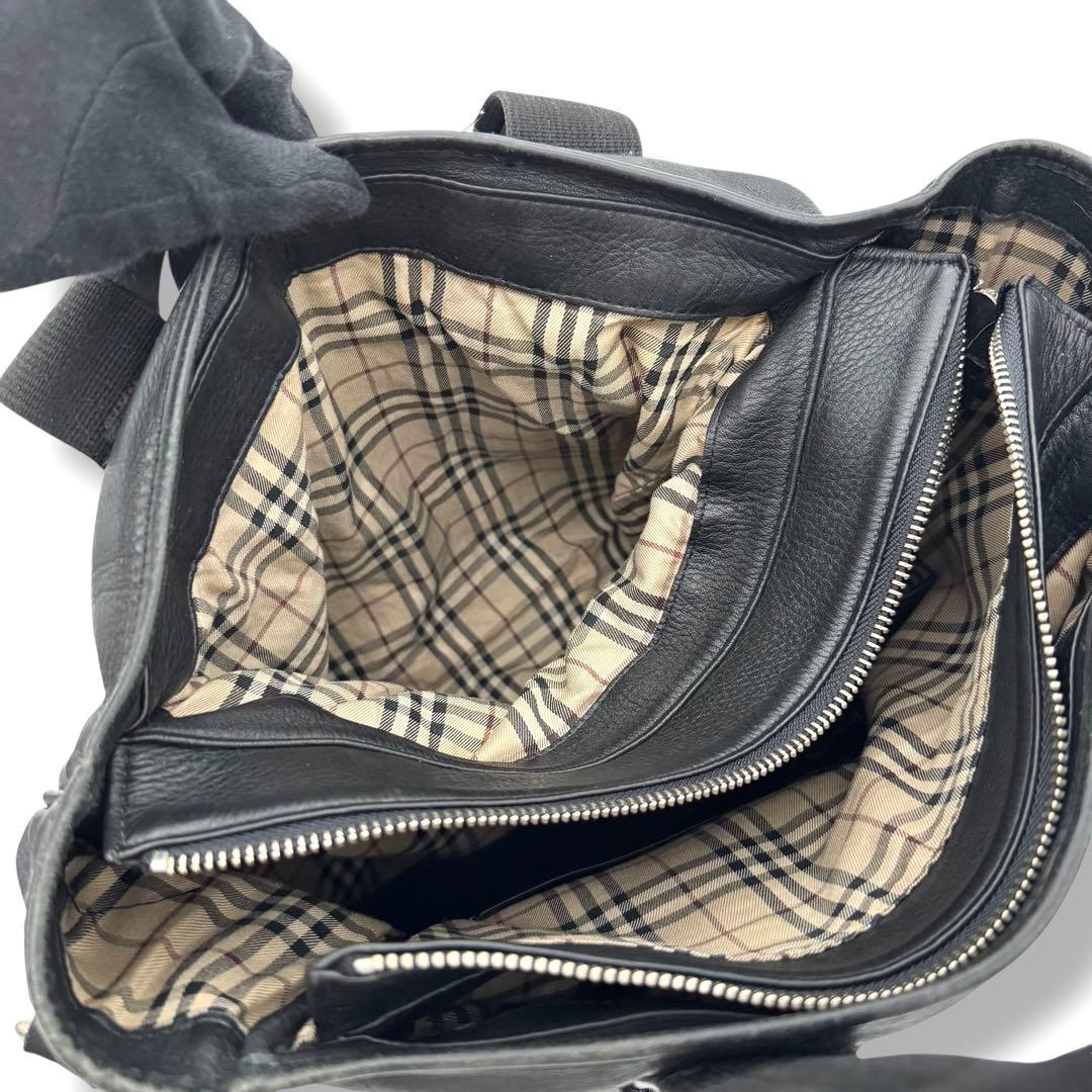 良品 BURBERRY 2wayトートバッグ レザー ノバチェック ブラック