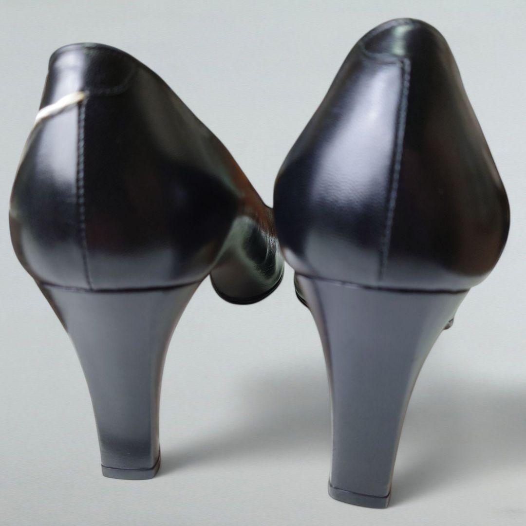 タグ付 銀座かねまつ パンプス スクエアトゥ 24cm 黒靴 本革 ハイヒール