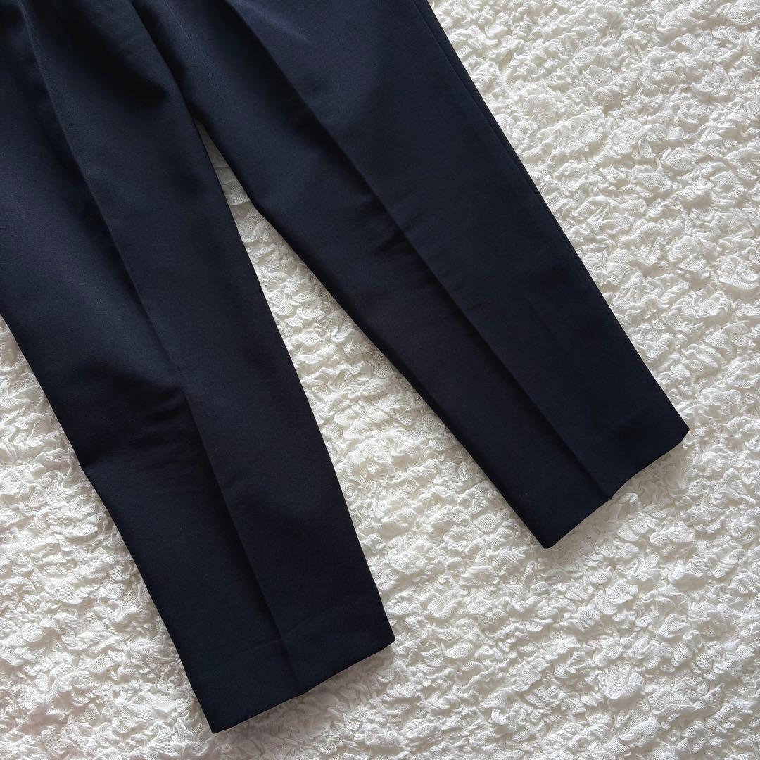 プラステ パンツスーツ セットアップ 2点セット ノーカラー 洗える M／S 紺