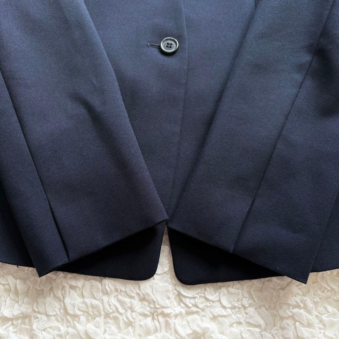 プラステ パンツスーツ セットアップ 2点セット ノーカラー 洗える M／S 紺