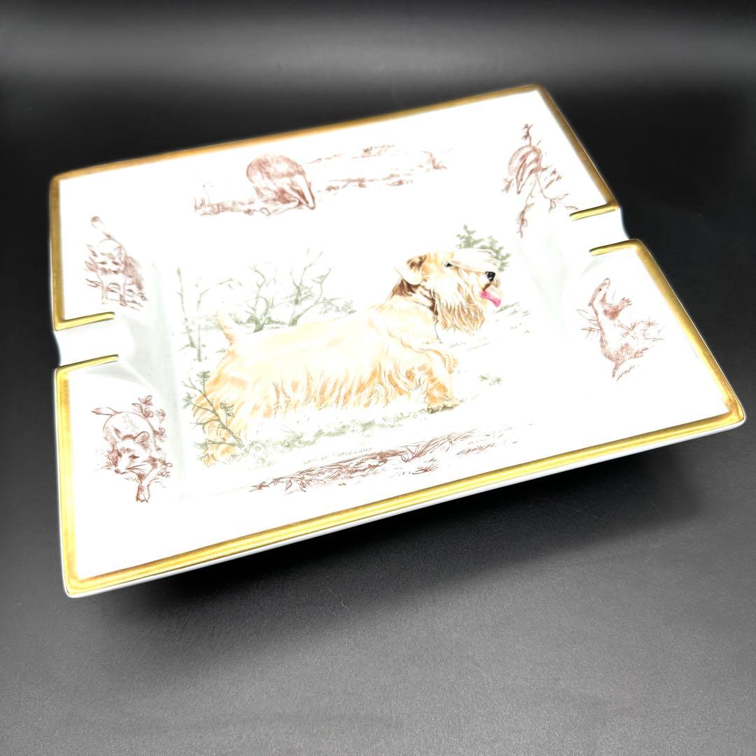 【美品】Hermes エルメス 置き灰皿 小物入れ テリア 狩猟犬 狩り
