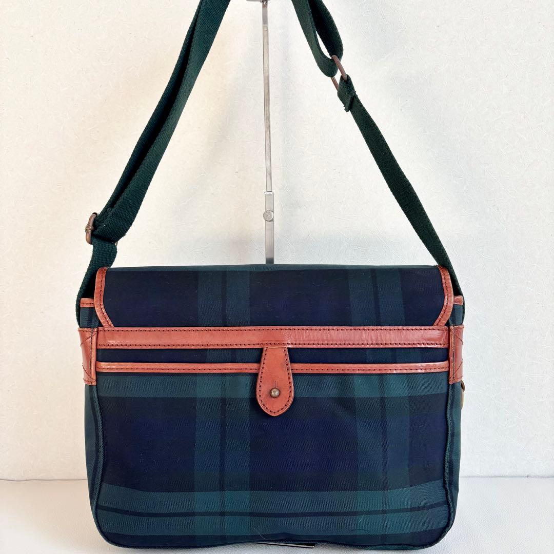 【美品】【ラルフローレン】グリーン チェック ショルダーメッセンジャーバッグ