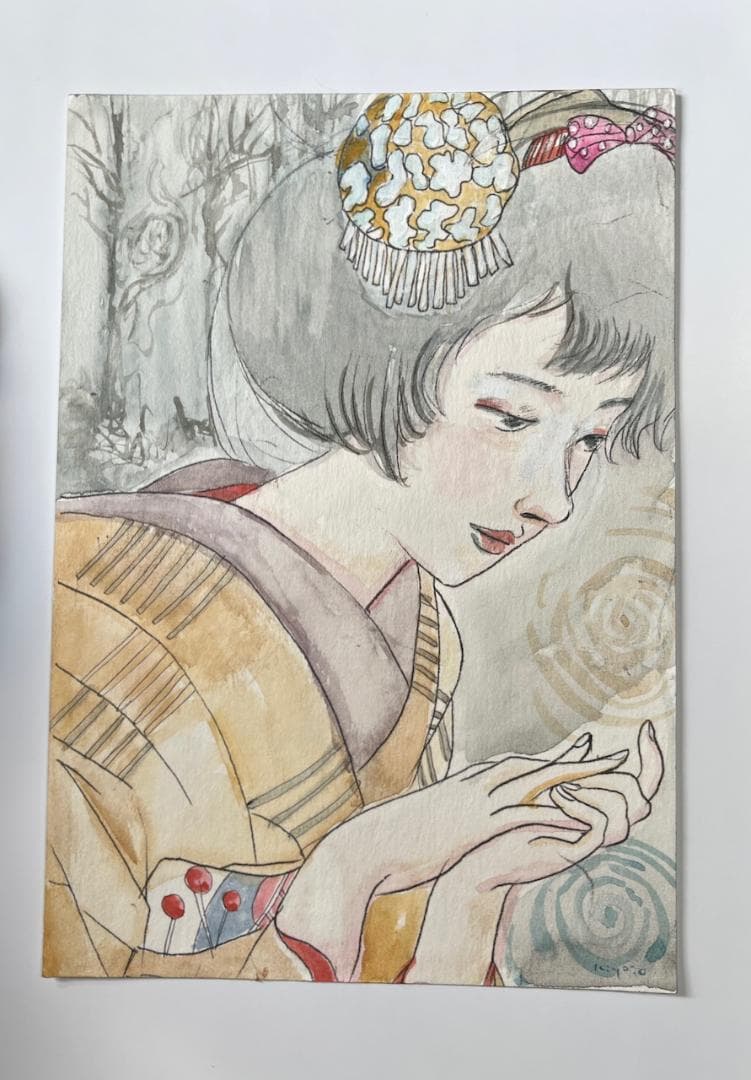 題名「小さな想い」 高畠華宵オマージュ　　水彩