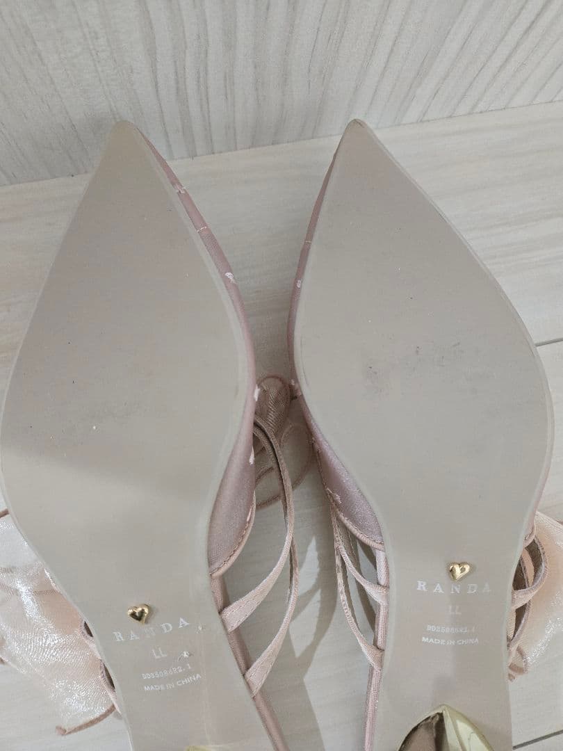 箱あり RANDA シフォンリボンハートパンプスピンクLL(24.5)