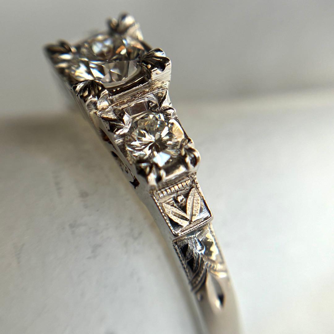 pt850 上品なアンティーク ダイヤモンド リング