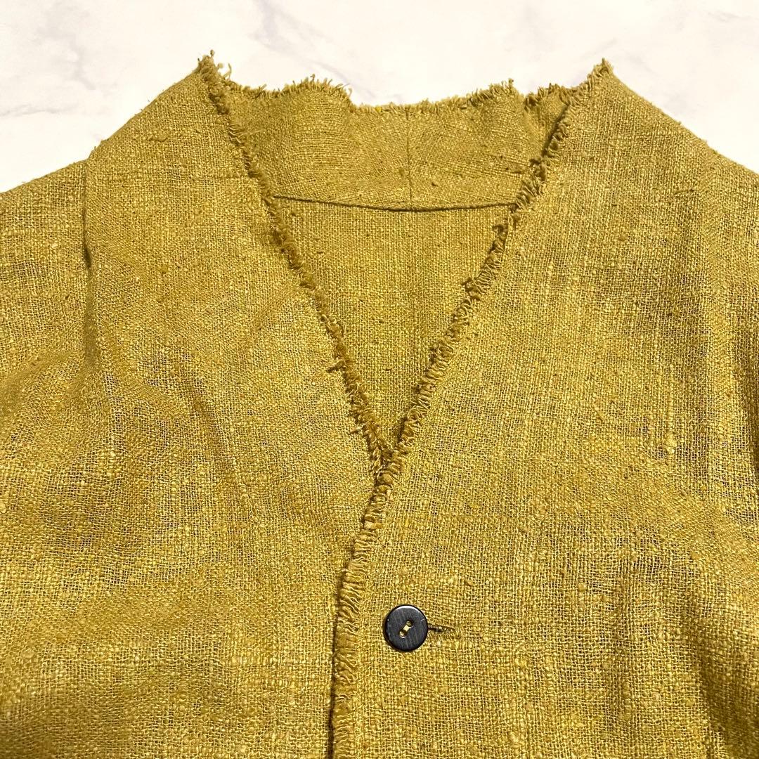 ヨーガンレール 絹 シルク ネップ カーディガン マスタードイエロー フリンジ