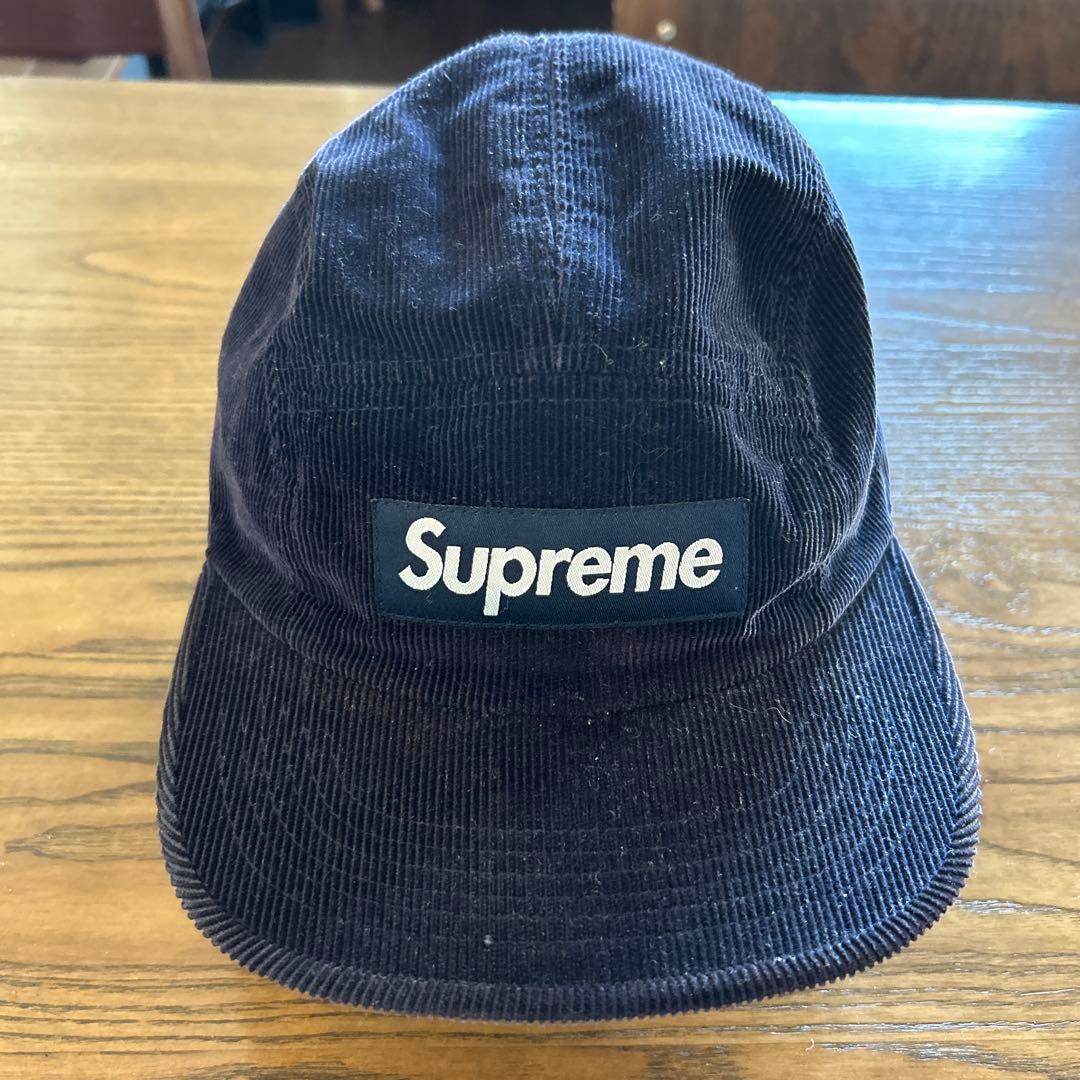 シュプリーム　キャップ　ネイビー　コーデュロイ