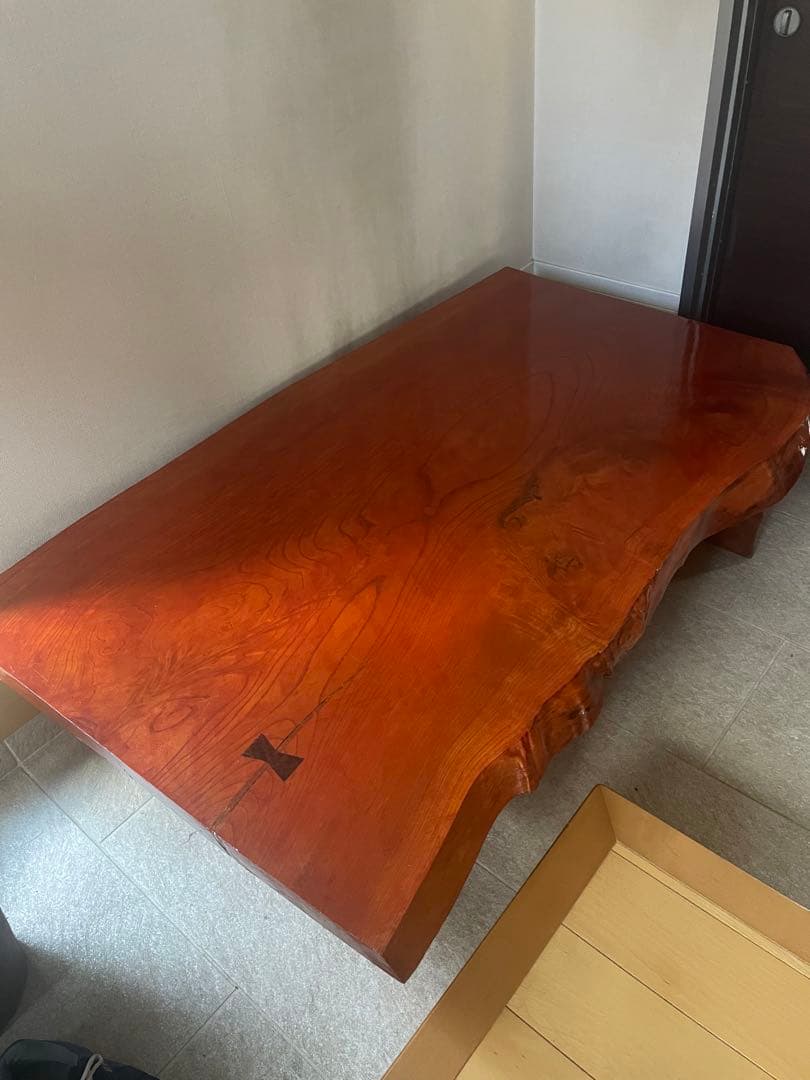 天板20万円★栃の木(トチノキ) 天然木座卓★美品★足が折れるタイプ★