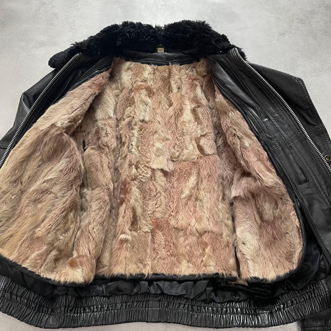 【チェキアンラム×羊革】archive レザージャケット 襟ボア 黒 XL相当