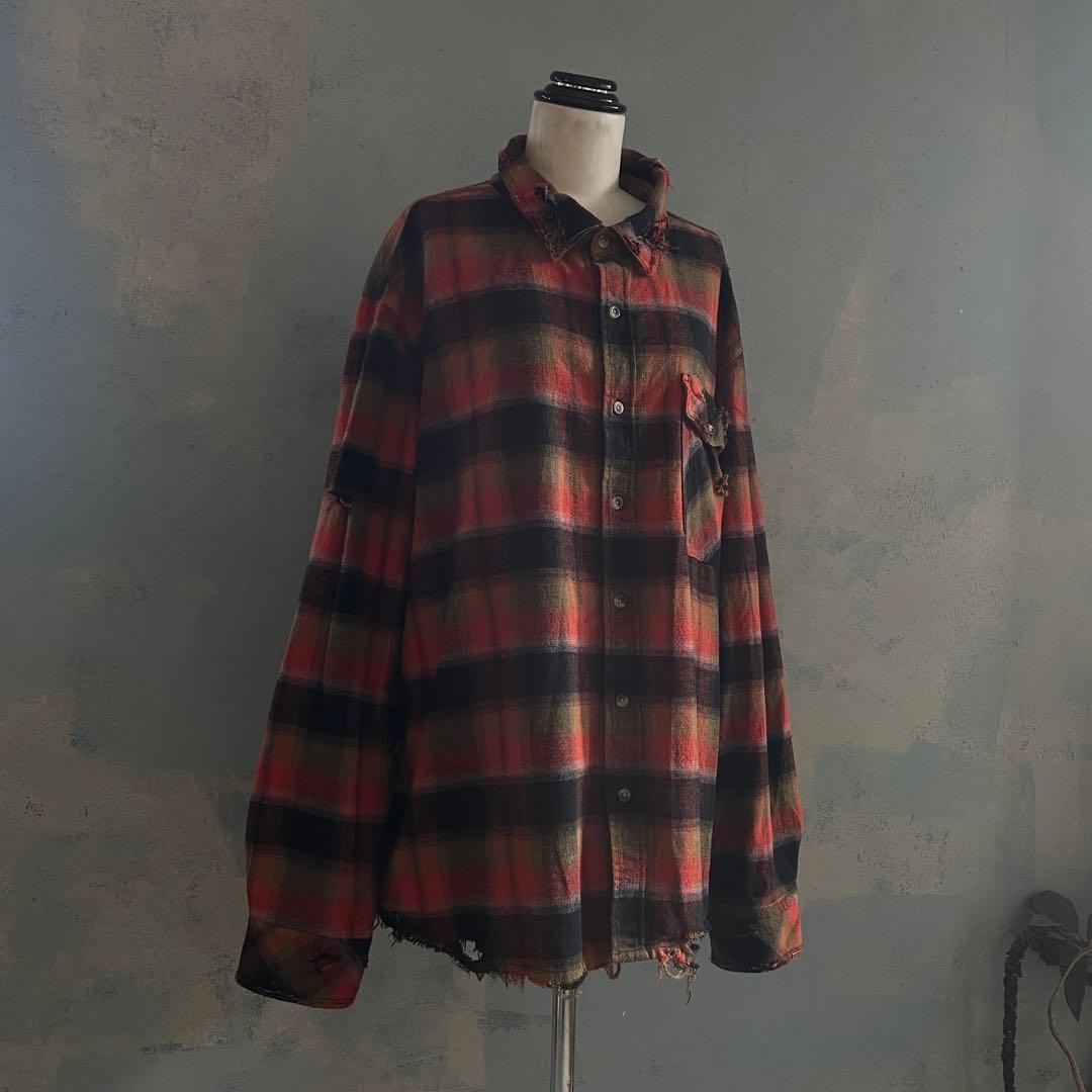 Y2k cqr weed grunge“襤褸”flannel shirt