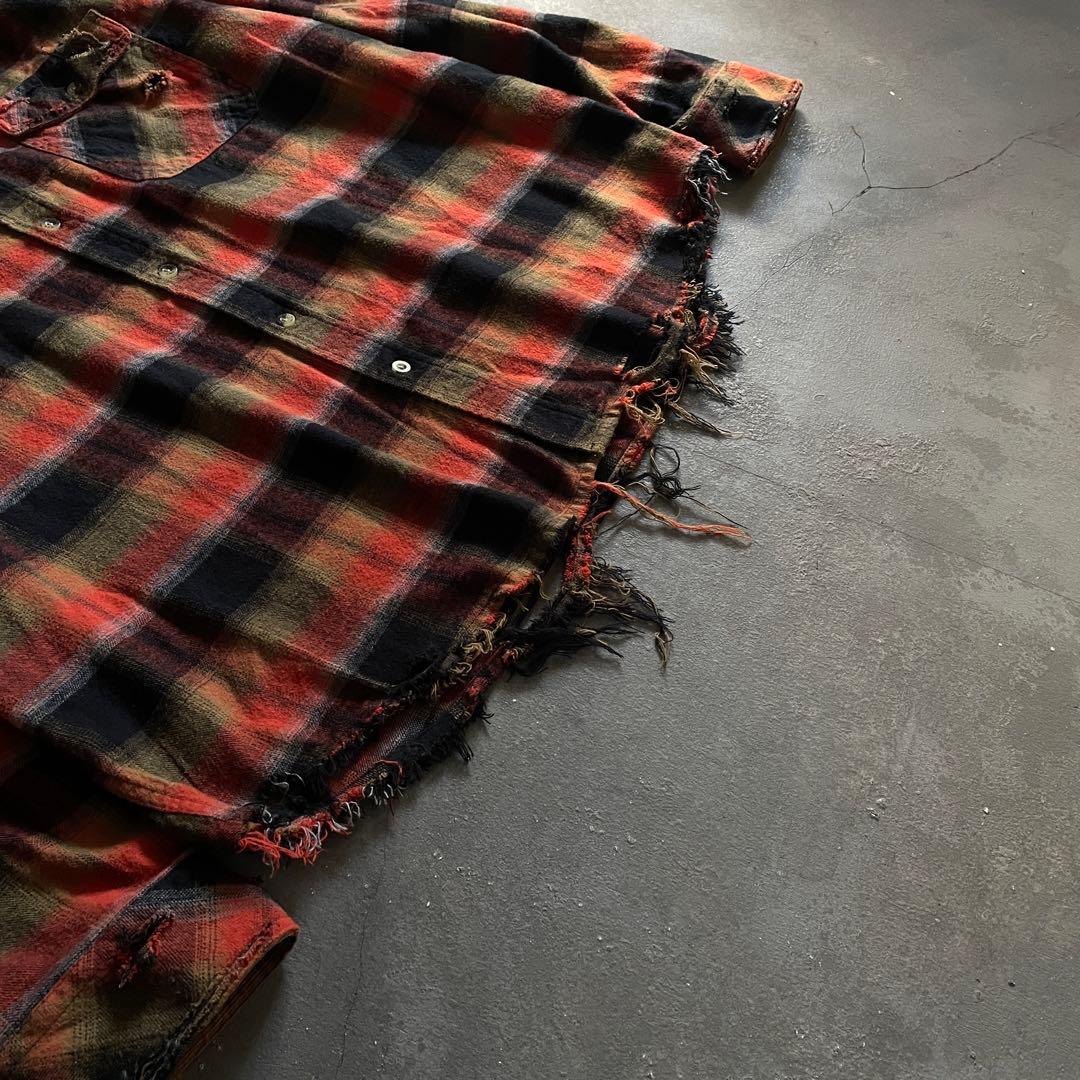 Y2k cqr weed grunge“襤褸”flannel shirt