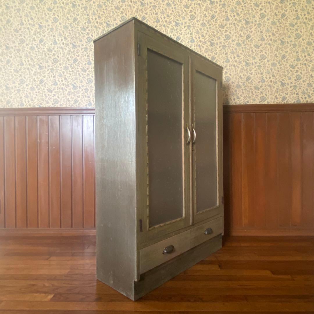 アンティーク家具　本棚　模様ガラス銀河　当時物　鍵付き