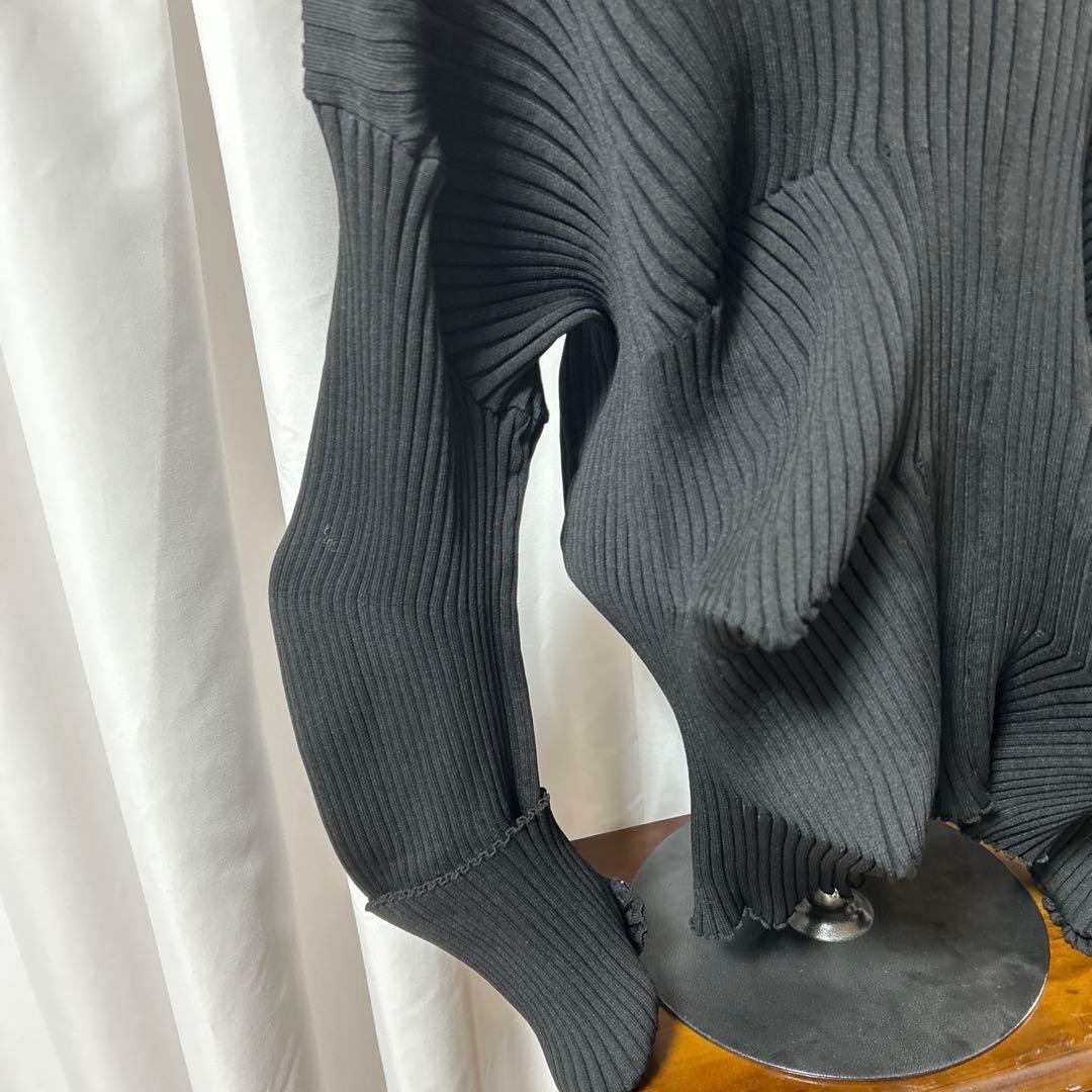 プリーツ　変形　ニットカーディガン　イカ　リブニット