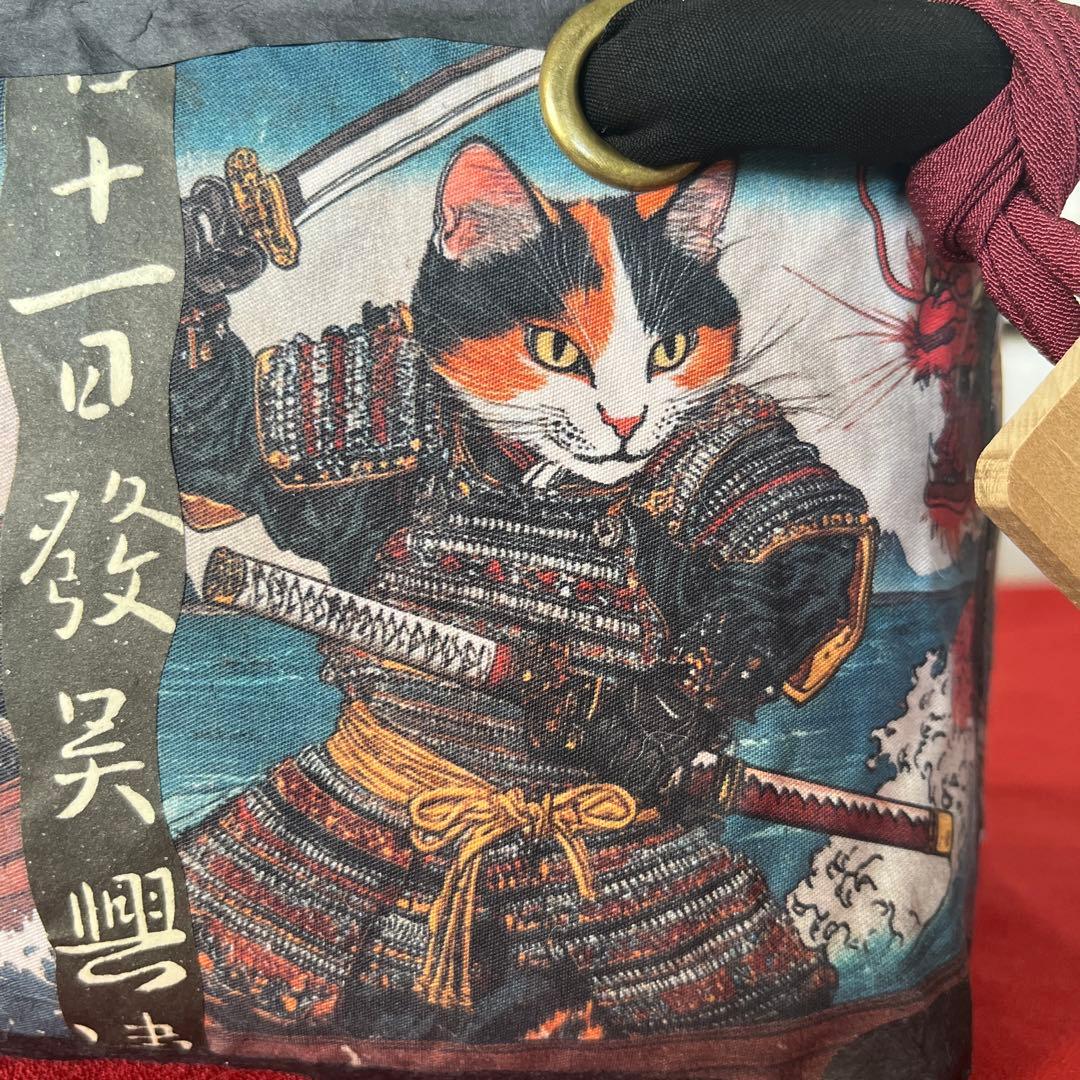 侍猫 一閑張り バッグ かごバッグ ハンドバッグ 和柄 猫 龍 小さめ