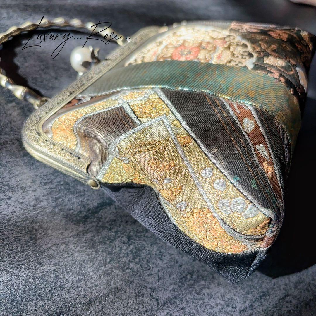 1点限定！！螺鈿細工を用いた5種上品高級帯地でパッチワーク上品帯地バッグ