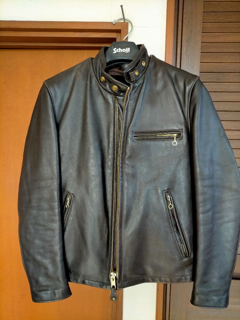 Schott 茶 シングルライダースジャケット
