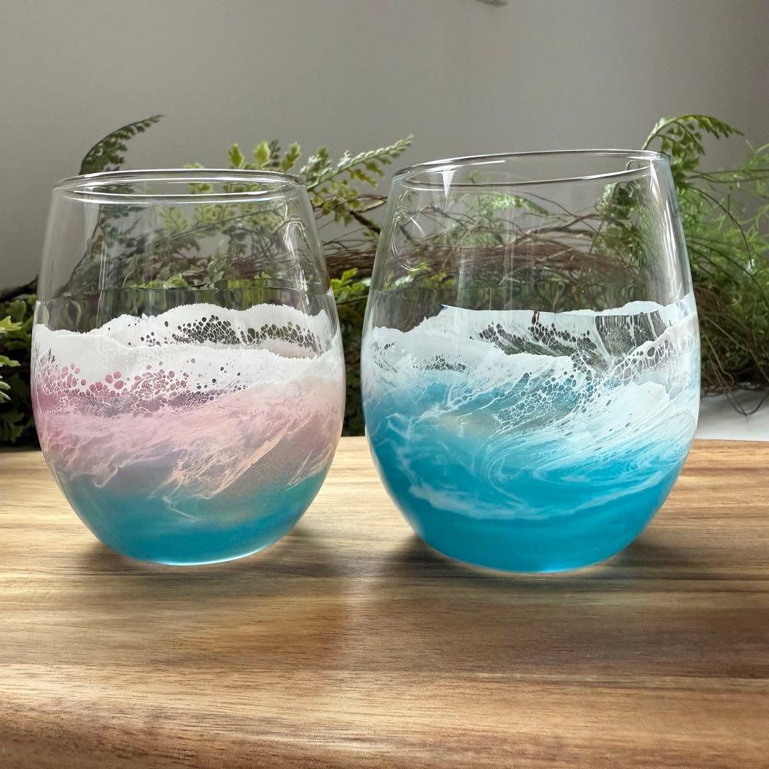 レジンアート　オーシャングラス　グラスセット　海アート