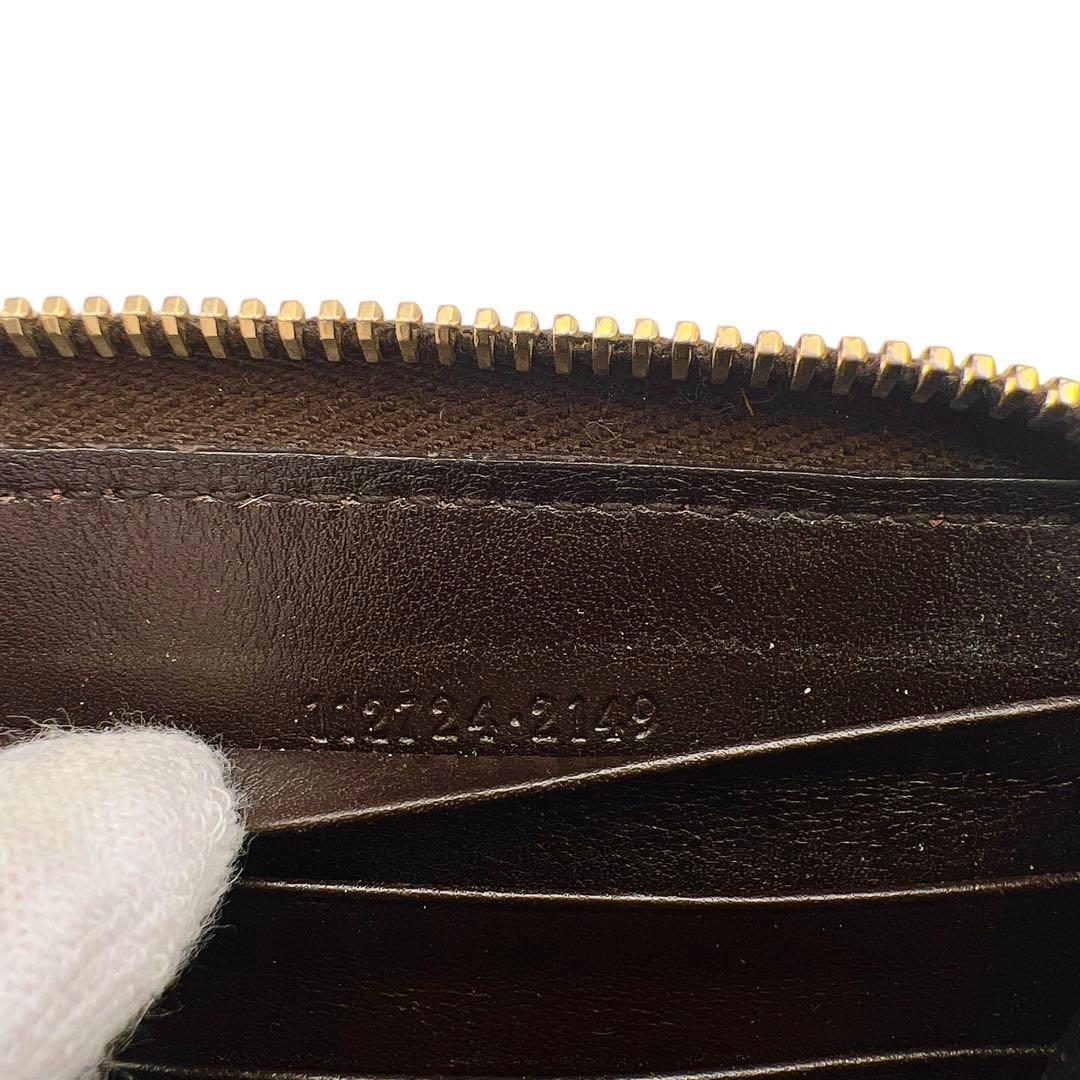 GUCCI GG柄 レザー ブラウン シマ ラウンドファスナー 長財布 7037
