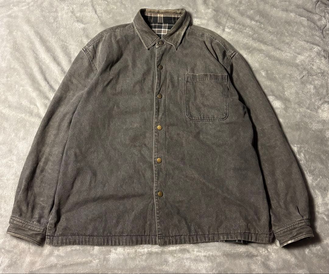 90s ブラックデニム 黒チェック ネルシャツ リバーシブル シャツ レア 黒