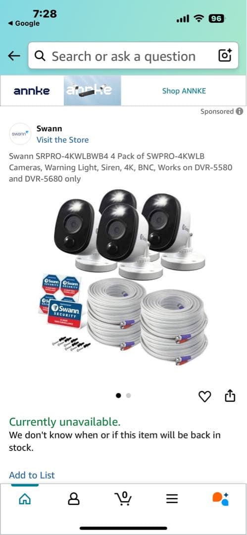 Swann SRPRO-4KWLB4 4台セット防犯カメラのみ　高性能画質増設用