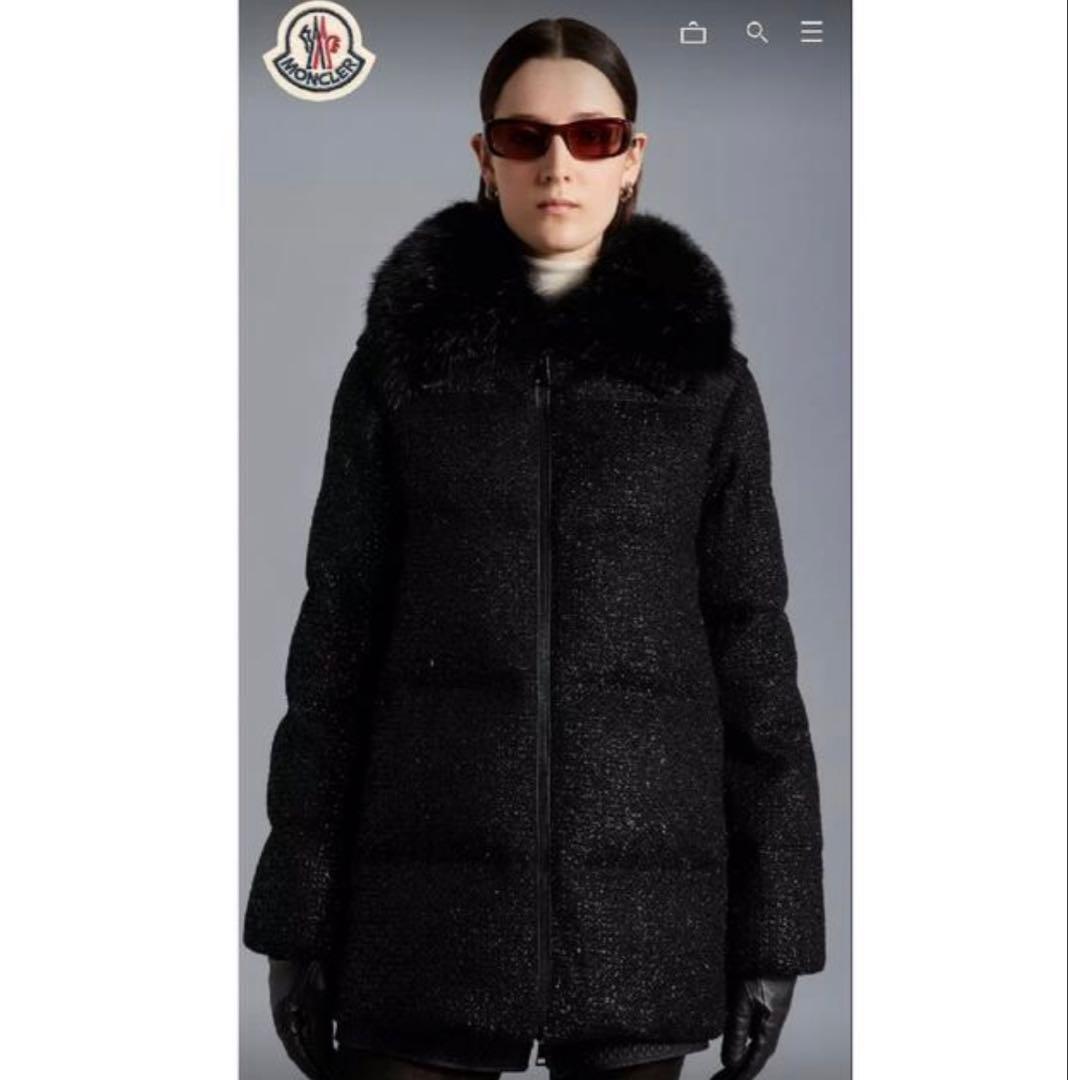 モンクレールダウンコート黒monclerツイードchauvetBLAMINK