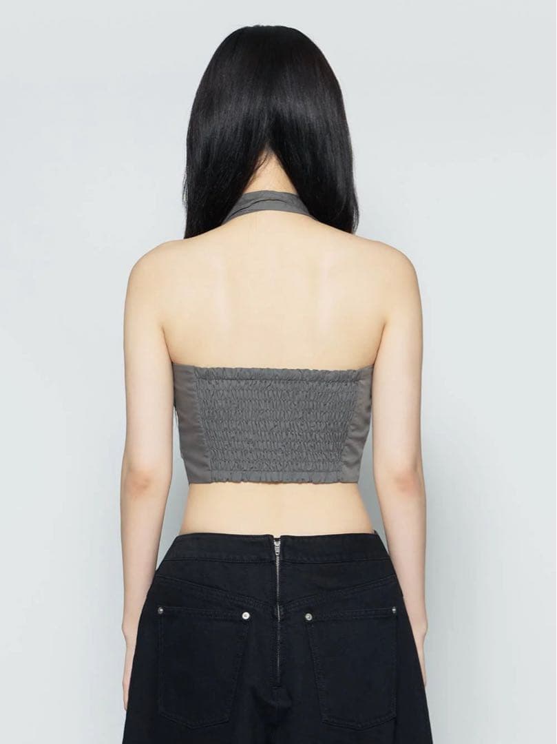 THEREDTHREAD S ribbon gather topsグレー