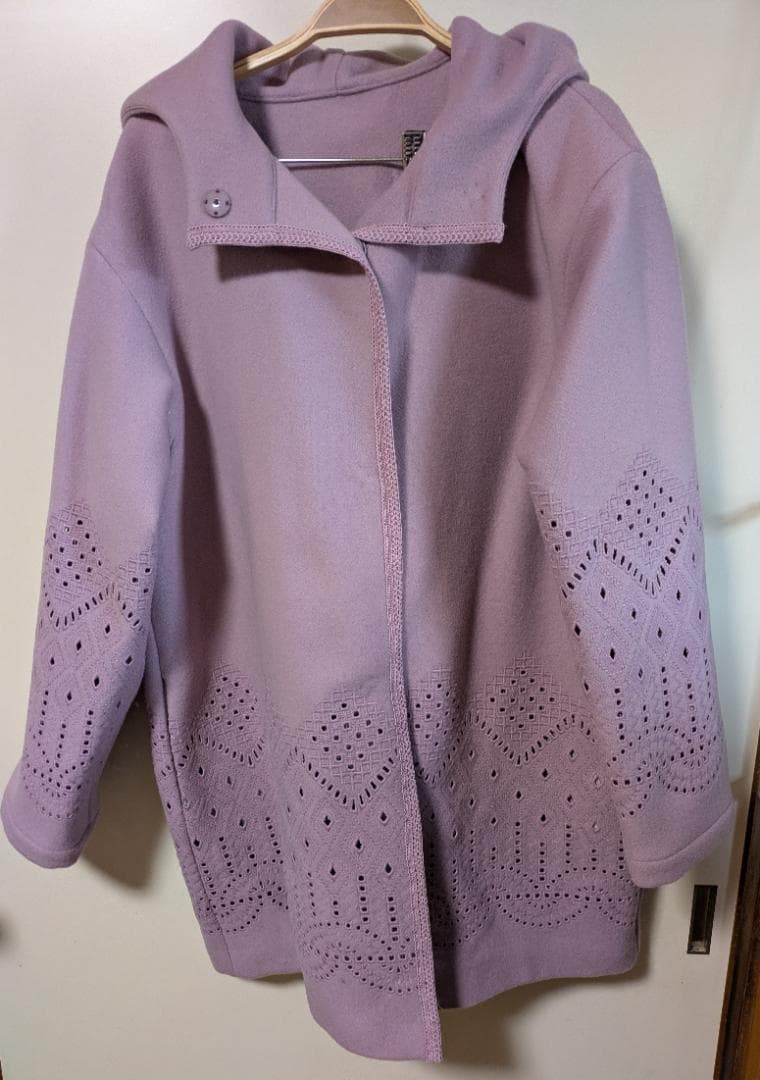 ディノスDAMA レース刺繍フーデッドコートビンク未使用美品LL～3L