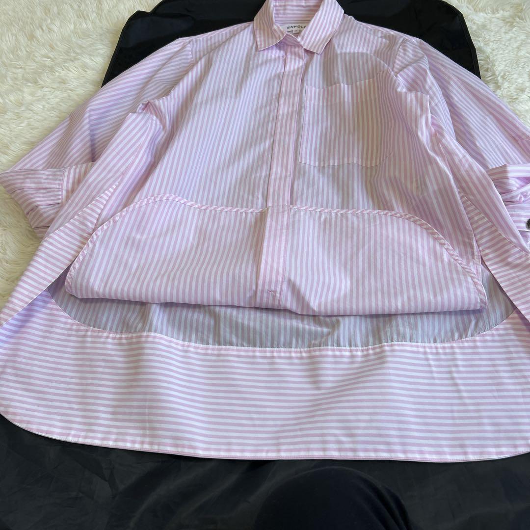 美品✨完売 エンフォルド ストライプ ソリッドスリーブシャツ ロゴ刺繍 ピンク