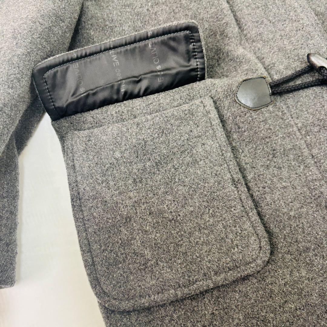 オリーブデオリーブ ダッフルコート グレー ウール 裏地チェック柄 Lサイズ