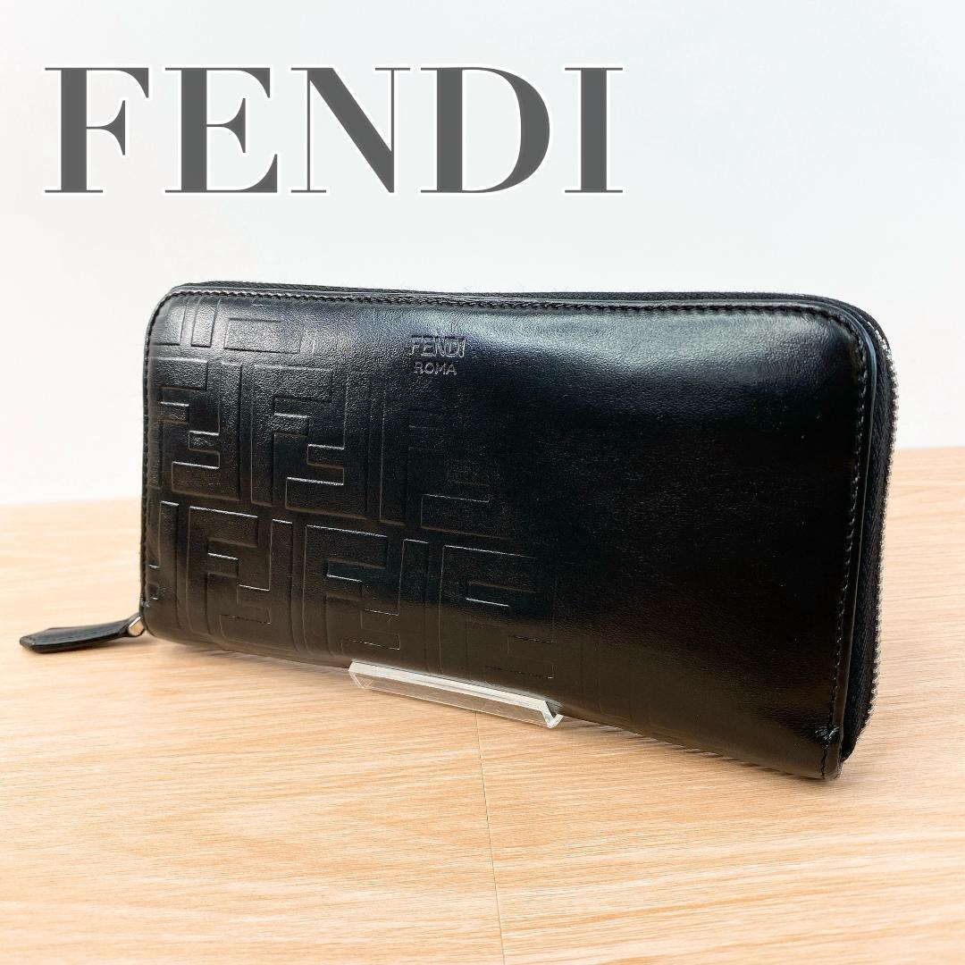 専用フェンディ ズッカ柄 長財布 財布 ラウンドファスナー 革 ブラック 黒