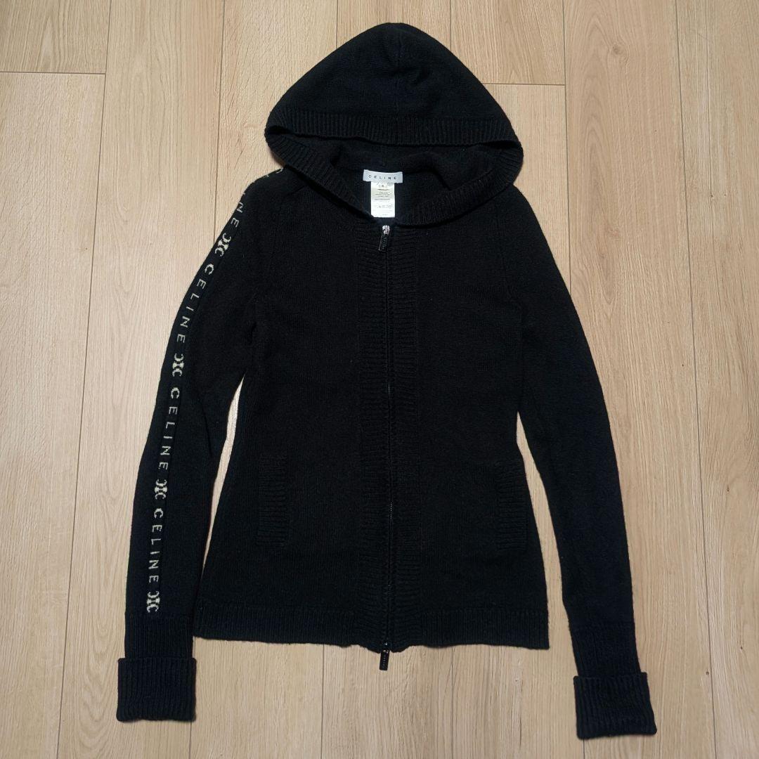 CELINE カシミヤ100% ニットパーカー トリオンフ ロゴ ジップアップ