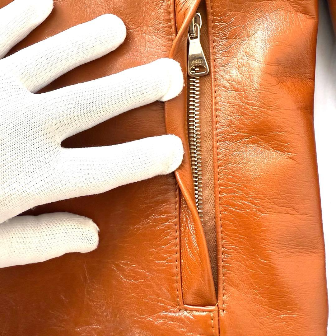 【1回着用】エンメティ☆ユリ☆ラムスキン☆ブラウン☆シングルライダース♡48