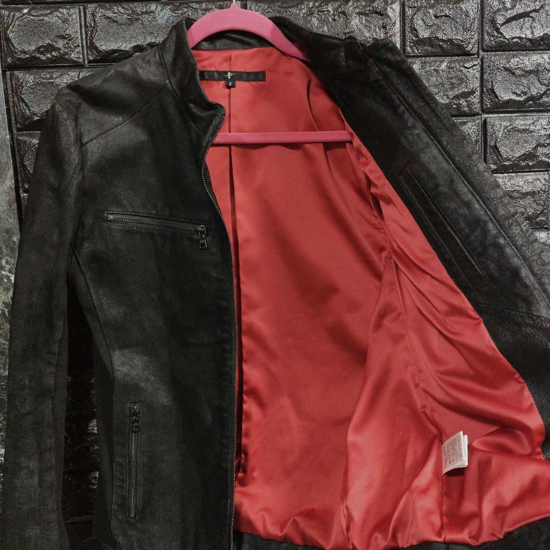美品　ノーアイディー　黒１色　レザー（豚革）シングルライダースジャケット
