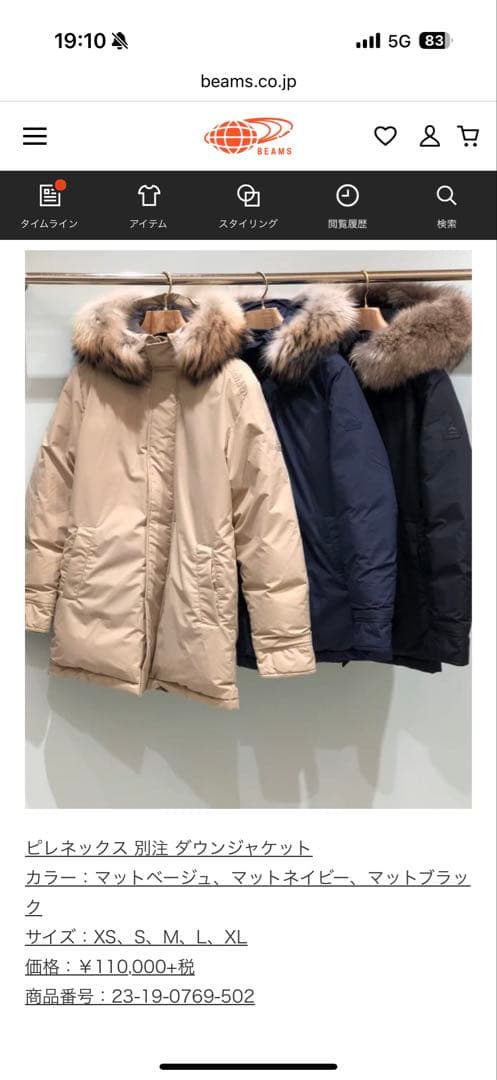 【極美品】Beams別注 PYRENEX ANNECY マットベージュ　XL