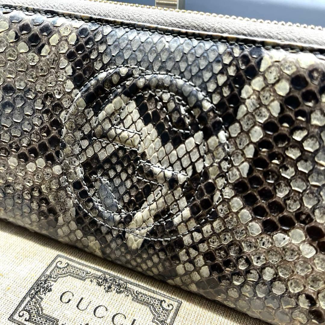 希少/美品✨グッチ 長財布 ラウンドファスナー ソーホー パイソン グリーン